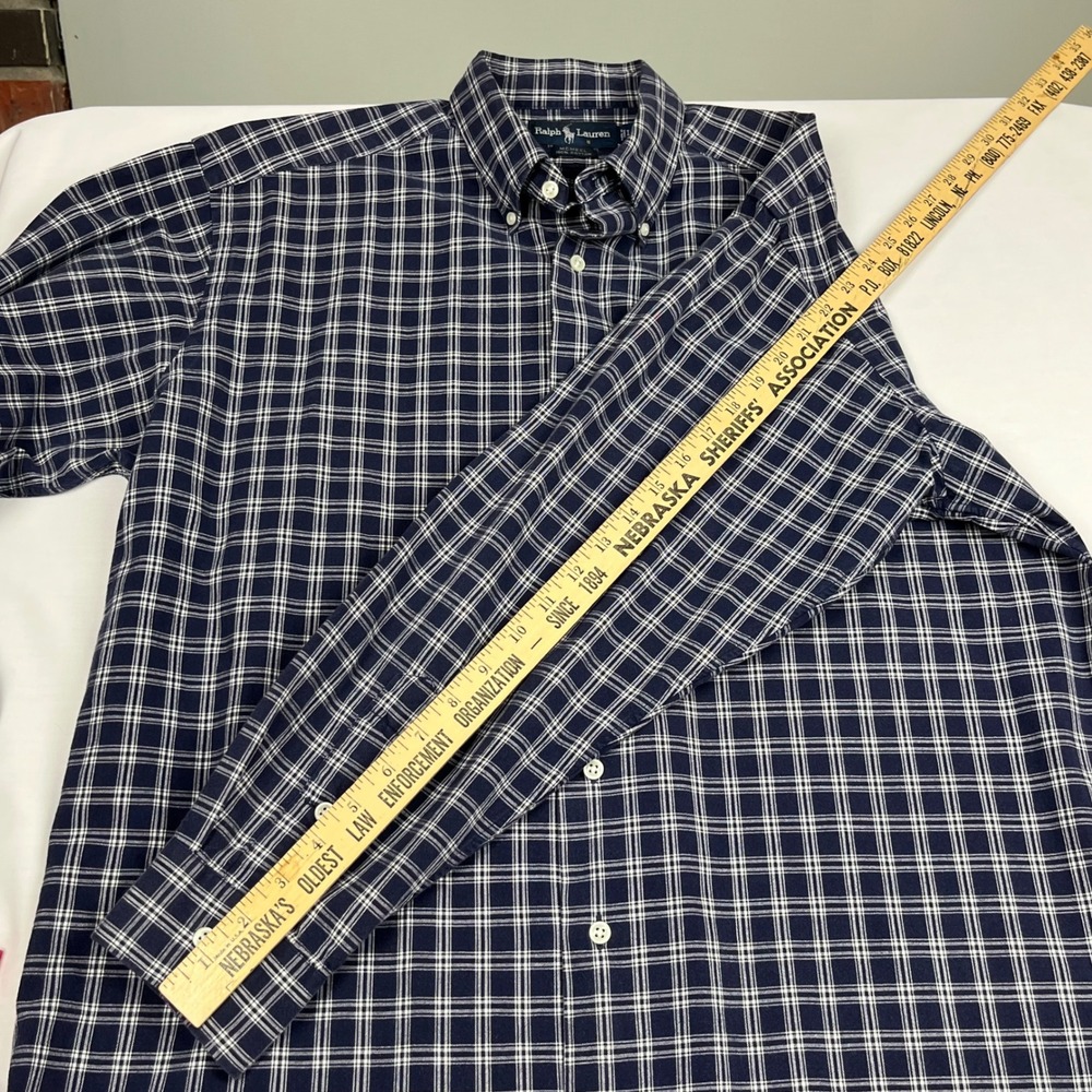 Ralph Lauren EUC Button Down Men's L Navy Plaid McNeel Cotton Long Sleeve - Picture 7 of 11